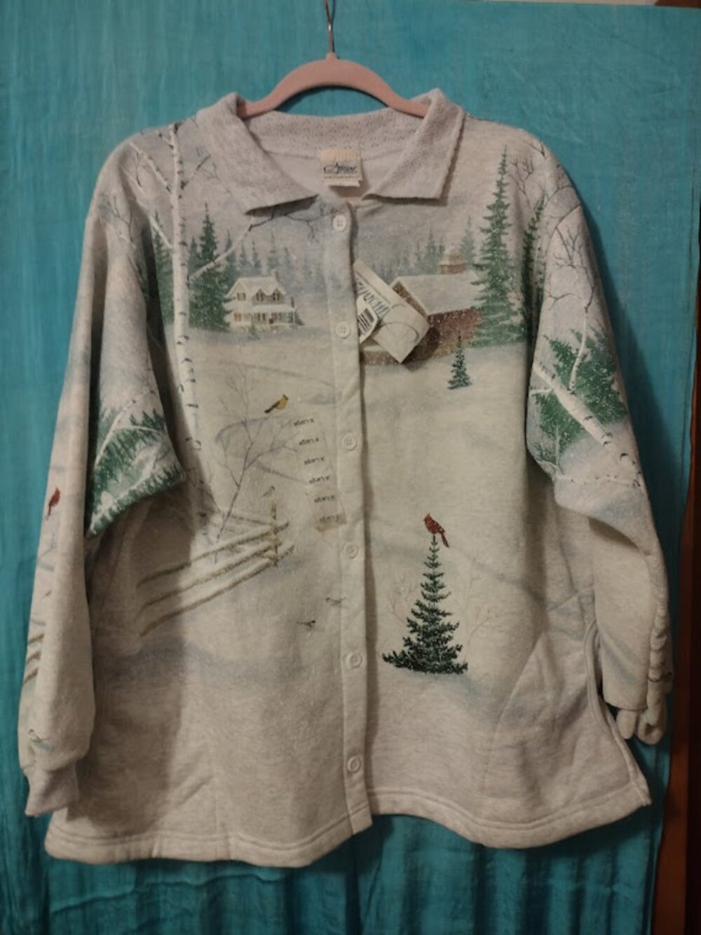Artisans Sunshein Designs Winter Scene long sleeve cardigan sweatshirt